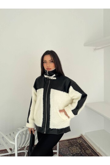 Kadın Deri Garnili Peluş Mont