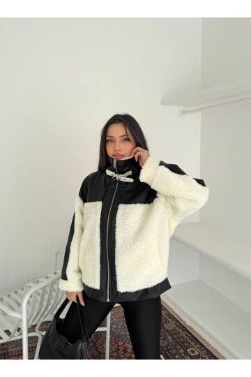 Kadın Deri Garnili Peluş Mont