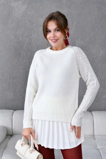 Kadın Fitilli Bisiklet Yaka Ajurlu Triko Kazak