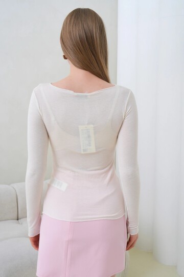 Kadın Geniş Yaka Uzun Kol Lycralı Penye Bluz