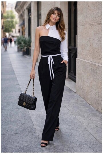 Kadın Gömlek Detay Takım Siyah