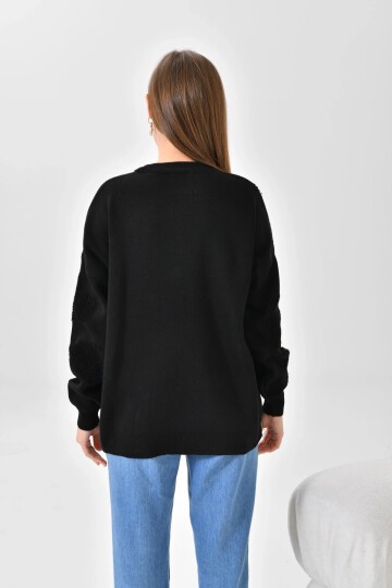 Kadın Kalp Desenli İnce Oversize Pembe Triko Kazak