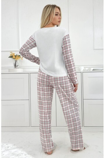 Kadın Kareli Uzun Kollu Süprem Pijama Takımı