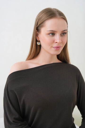 Kadın Kayık Yaka Yarasa Kol Lycralı Penye Bluz