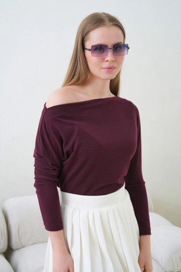 Kadın Kayık Yaka Yarasa Kol Lycralı Penye Bluz