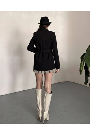 Kadın Kemerli Toka Detay Premium Blazer Ceket Siyah