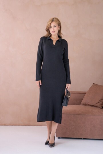 Kadın Polo Yaka Yamuşak Dokulu Maksi Boy Triko Elbise