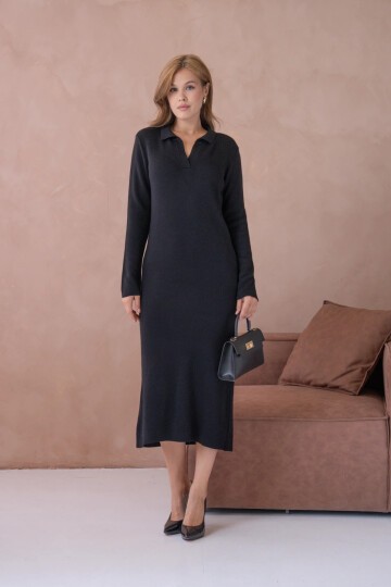 Kadın Polo Yaka Yamuşak Dokulu Maksi Boy Triko Elbise