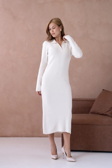 Kadın Polo Yaka Yamuşak Dokulu Maksi Boy Triko Elbise