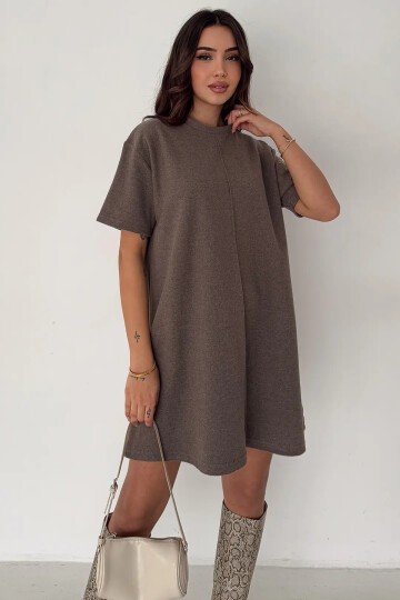 Kadın Rahat Kesim Soft Kısa Elbise Kahve