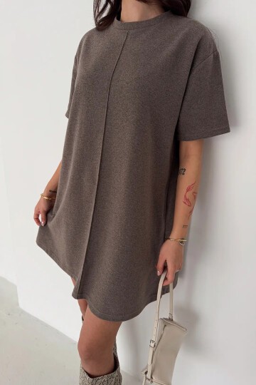Kadın Rahat Kesim Soft Kısa Elbise Kahve