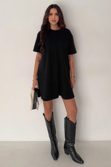 Kadın Rahat Kesim Soft Kısa Elbise Siyah