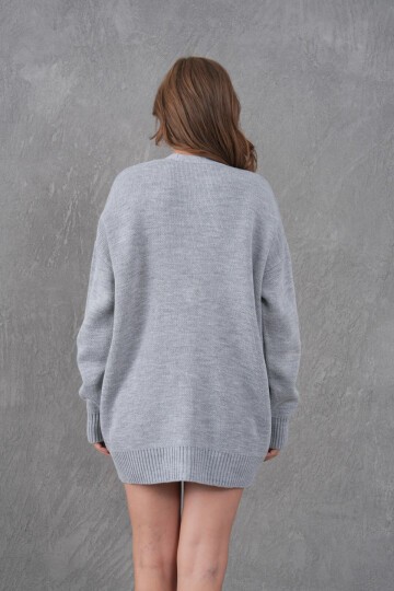 Kadın V Yaka Düğme Kapama Oversize Uzun Triko Hırka