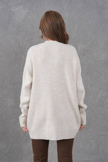 Kadın V Yaka Düğme Kapama Oversize Uzun Triko Hırka