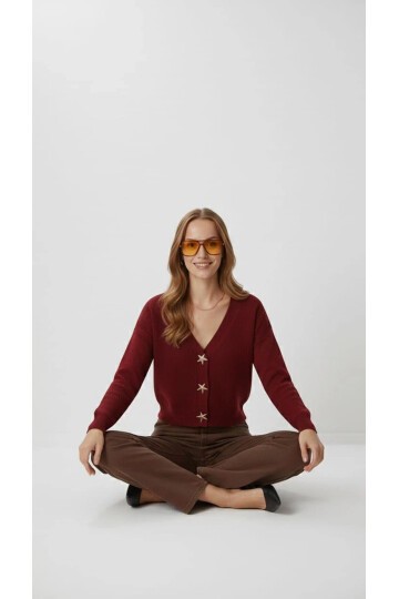 Kadın Yıldız Düğme Detaylı Triko Hırka