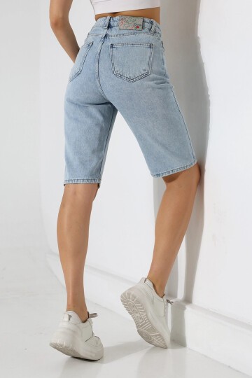 Kadın Yüksek Bel Salaş Jean Bermuda Mavi