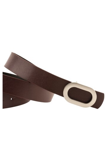 Kalın Oval Tokalı İkili Set Kahverengi_Bej Kadın Kemeri