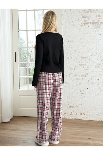 Kalp Baskılı Süprem Kumaş Kadın Pijama Takımı