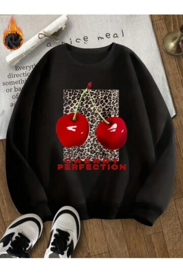 Kiraz Baskılı Oversize 3 İplik Sweat