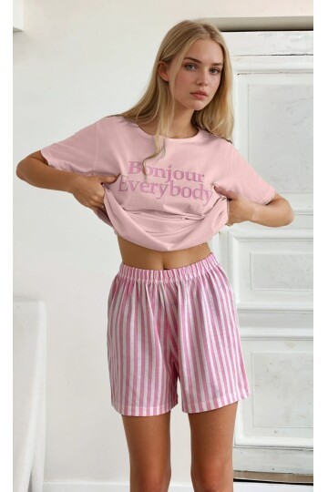 Kısa Kollu Şortlu Pijama Takımı Pembe