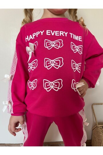 Kız Çocuk Baskılı 2 iplik Alt Üst Eşofman Takımı