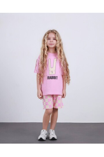 Kız Çocuk Ekose Desenli Şort T-Shirt Alt Üst Takım