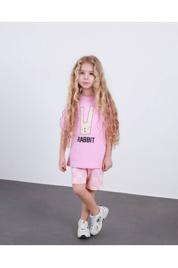 Kız Çocuk Ekose Desenli Şort T-Shirt Alt Üst Takım