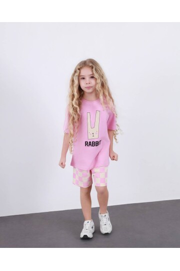 Kız Çocuk Ekose Desenli Şort T-Shirt Alt Üst Takım