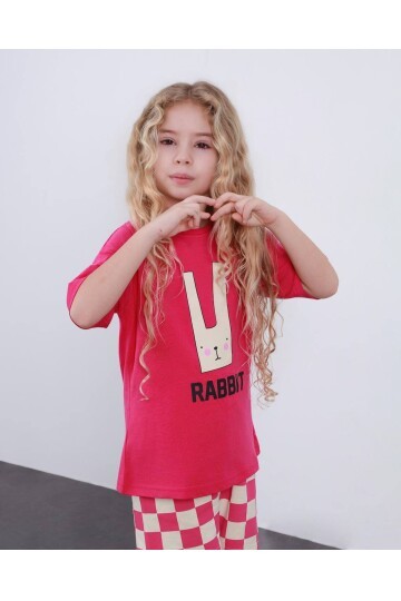 Kız Çocuk Ekose Desenli Şort T-Shirt Alt Üst Takım