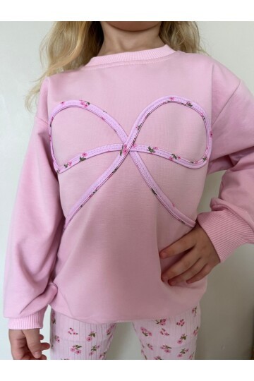 Kız Çocuk Fiyonk Detay İki İplik Desenli Alt Takım