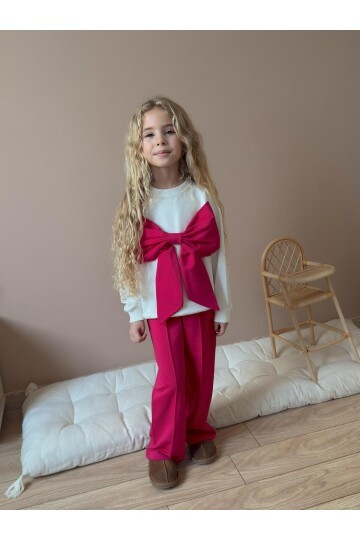 Kız Çocuk Fiyonk Detay Pamuklu Alt Üst Takım Fuşya