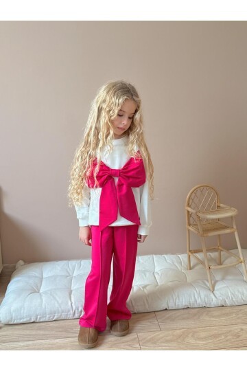 Kız Çocuk Fiyonk Detay Pamuklu Alt Üst Takım Fuşya