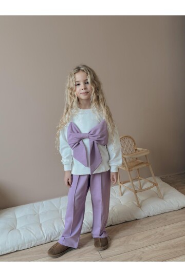 Kız Çocuk Fiyonk Detay Pamuklu Alt Üst Takım Mor