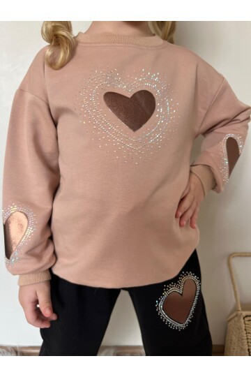 Kız Çocuk Kalp Detay Alt Üst Eşofman Takımı