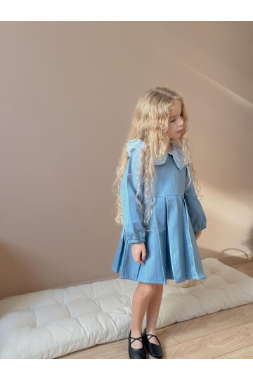 Kız Çocuk Kot Kumaş Yaka Detay Elbise