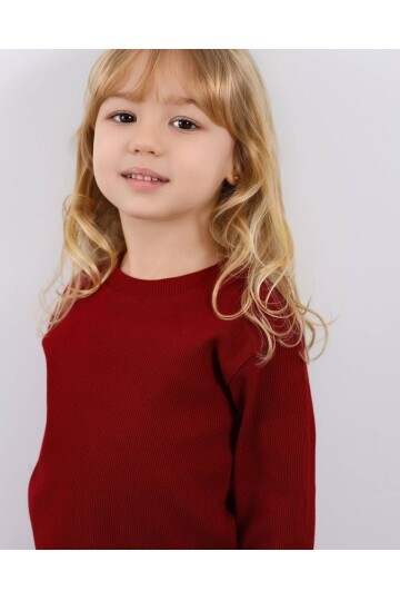 Kız Çocuk Paça Fiyonk Detaylı Kaşkorse Alt Üst Takım Bordo