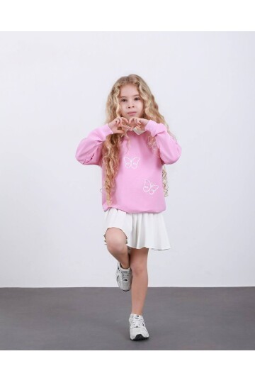 Kız Çocuk Pileli Etek ve Alt Üst Takım Pembe