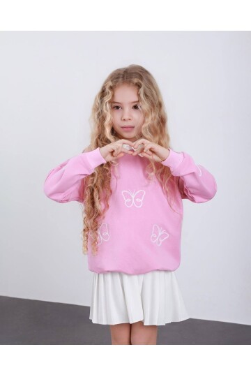 Kız Çocuk Pileli Etek ve Alt Üst Takım Pembe