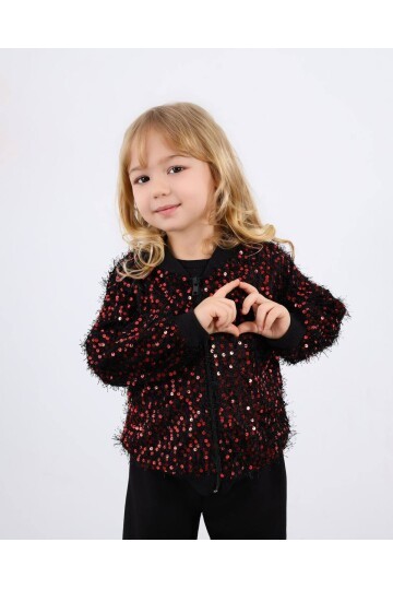 Kız Çocuk Sakallı Hırka Payet Detay Pantalon Hırka Badi 3 lü Takım