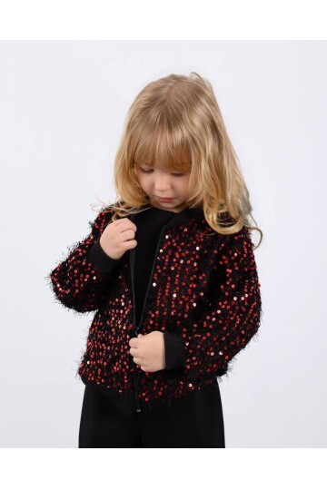 Kız Çocuk Sakallı Hırka Payet Detay Pantalon Hırka Badi 3 lü Takım