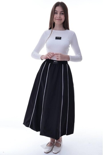 Kız Çocuk Şeritli Balon Etek Siyah