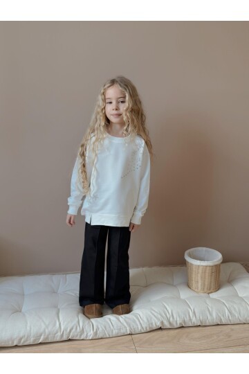 Kız Çocuk Yıldız Taş Baskılı Beyaz Eşofman Takımı