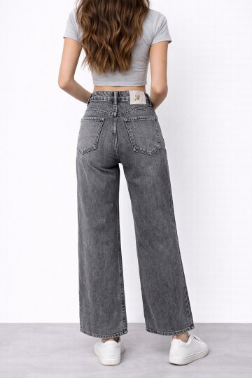 Koyu Gri Geniş Paça Jean