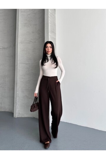 Modal Kumaş Bel Detay Pantolon Kahve
