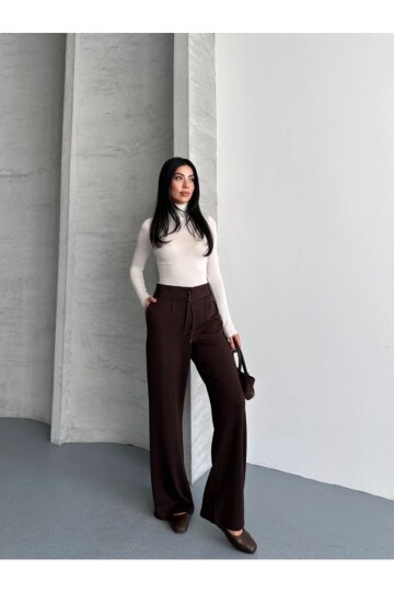 Modal Kumaş Bel Detay Pantolon Kahve