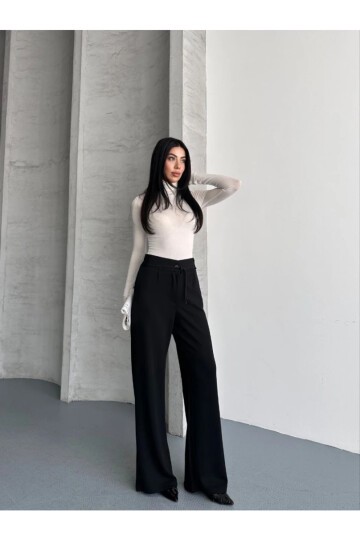 Modal Kumaş Bel Detay Pantolon Siyah
