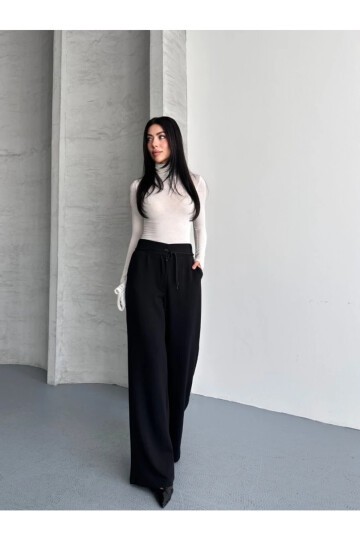 Modal Kumaş Bel Detay Pantolon Siyah
