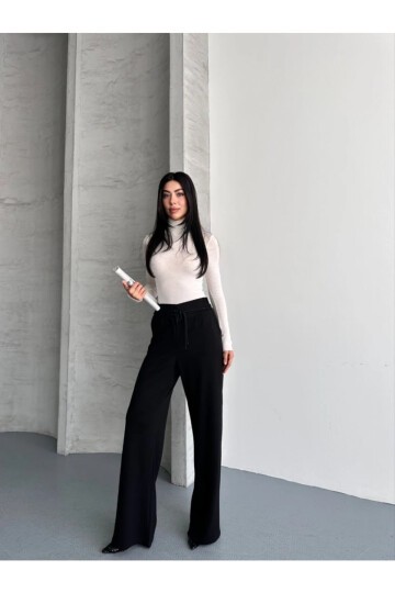 Modal Kumaş Bel Detay Pantolon Siyah
