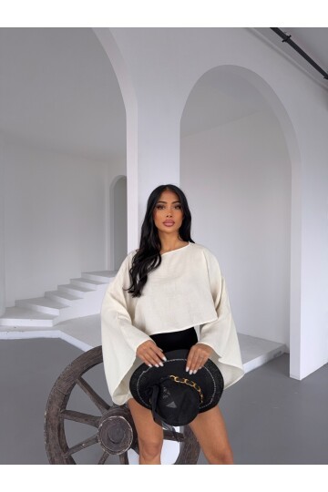 Müslin Keten Bluz Ekru