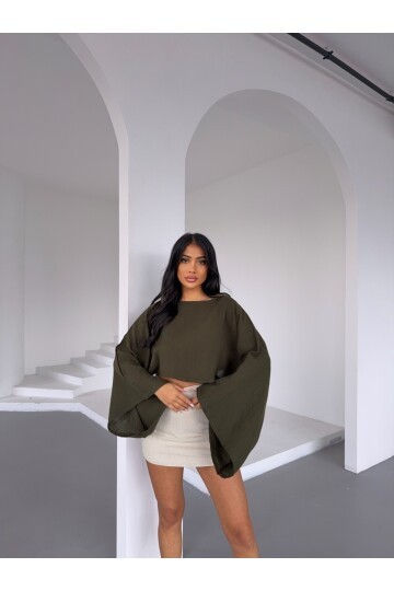Müslin Keten Bluz Haki